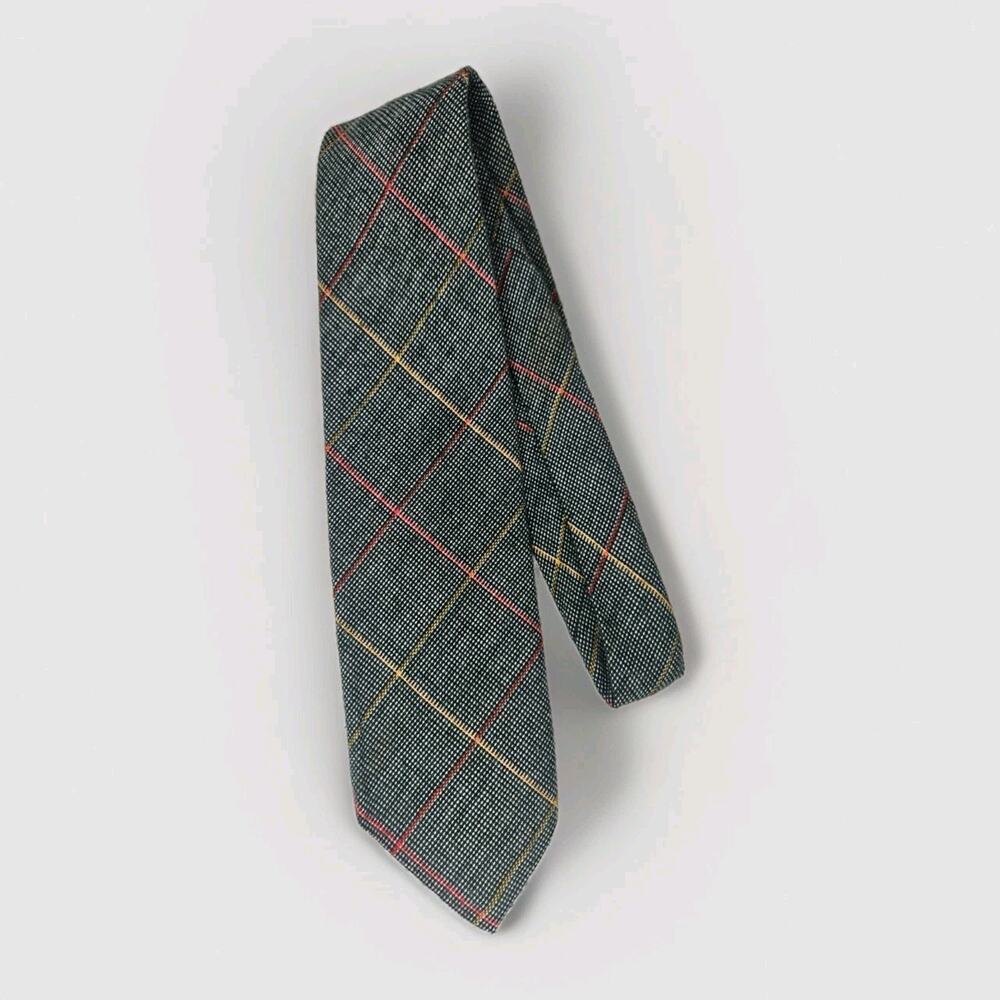Vintage Count Corsetti Neck Tie Woven Green Yellow Red Diagonal Plaid 56"